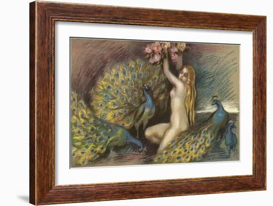 Nude Blonde with Peacocks-null-Framed Art Print