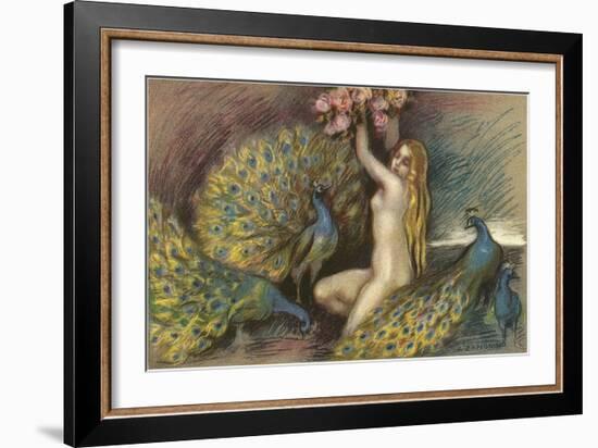 Nude Blonde with Peacocks-null-Framed Art Print