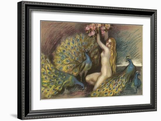 Nude Blonde with Peacocks-null-Framed Art Print