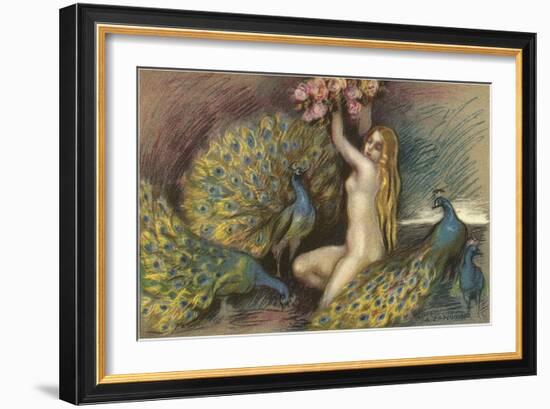 Nude Blonde with Peacocks-null-Framed Art Print