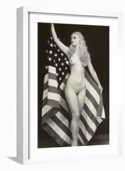 Nude Blonde with U.S. Flag-null-Framed Art Print