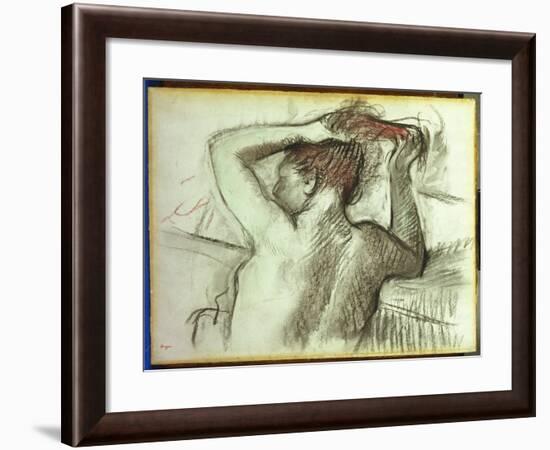 Nude Combing Her Hair-Edgar Degas-Framed Giclee Print