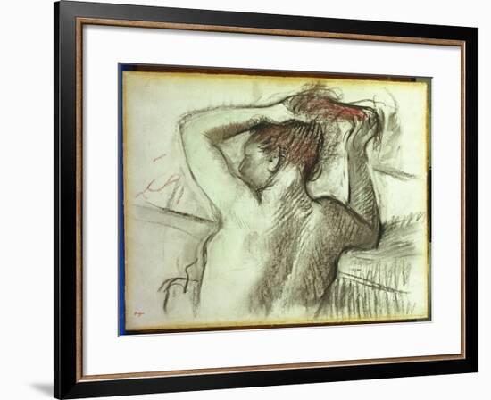 Nude Combing Her Hair-Edgar Degas-Framed Giclee Print