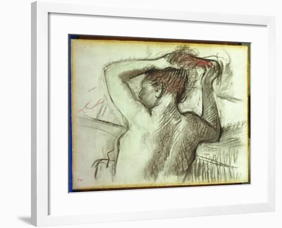 Nude Combing Her Hair-Edgar Degas-Framed Giclee Print