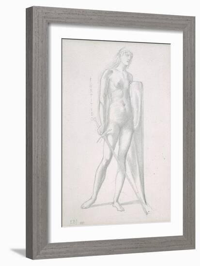 Nude Full-Length and Study for Fortitude, Holding Long Shield and Sword, C.1870-Edward Burne-Jones-Framed Giclee Print