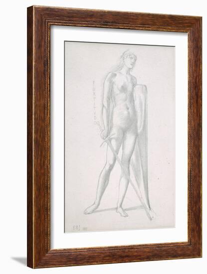 Nude Full-Length and Study for Fortitude, Holding Long Shield and Sword, C.1870-Edward Burne-Jones-Framed Giclee Print