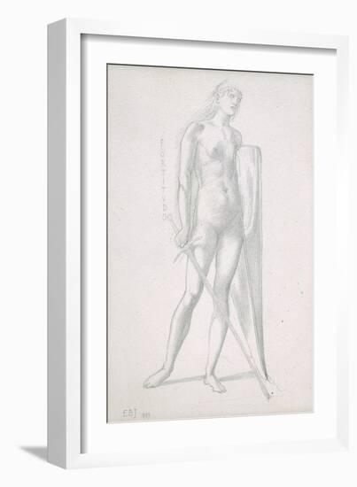 Nude Full-Length and Study for Fortitude, Holding Long Shield and Sword, C.1870-Edward Burne-Jones-Framed Giclee Print