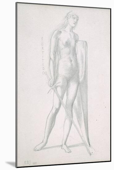 Nude Full-Length and Study for Fortitude, Holding Long Shield and Sword, C.1870-Edward Burne-Jones-Mounted Giclee Print