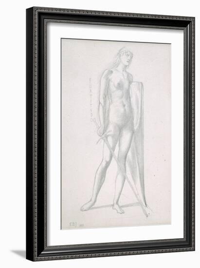 Nude Full-Length and Study for Fortitude, Holding Long Shield and Sword, C.1870-Edward Burne-Jones-Framed Giclee Print