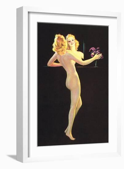 Nude in Front of Mirror-null-Framed Art Print