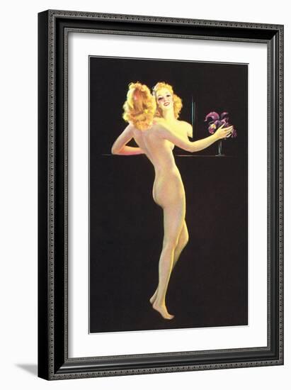 Nude in Front of Mirror-null-Framed Art Print