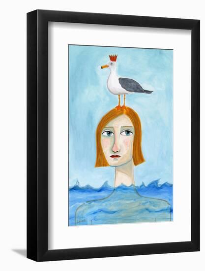 Nude Lady in Ocean with Seagull-Sharyn Bursic-Framed Photographic Print