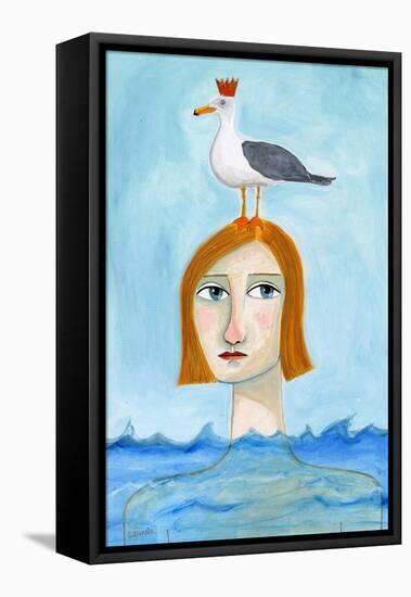 Nude Lady in Ocean with Seagull-Sharyn Bursic-Framed Premier Image Canvas