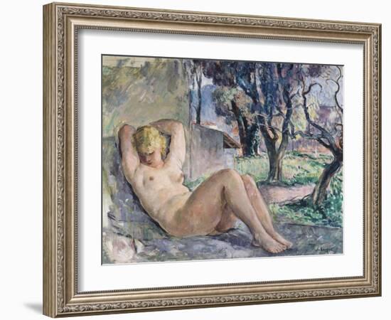 Nude Lying in a Garden, C.1934-Henri Lebasque-Framed Giclee Print