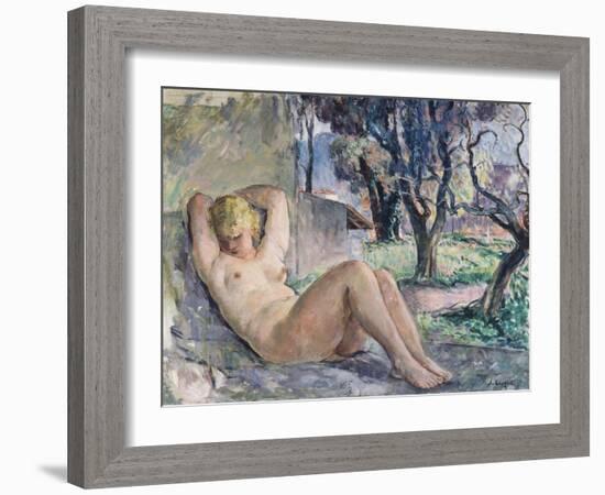 Nude Lying in a Garden, C.1934-Henri Lebasque-Framed Giclee Print