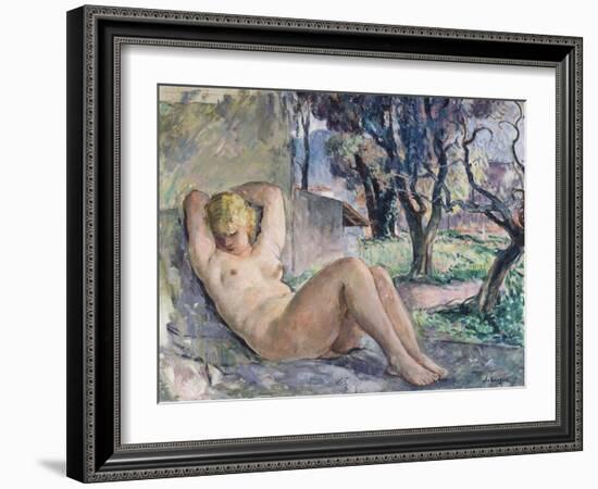 Nude Lying in a Garden, C.1934-Henri Lebasque-Framed Giclee Print