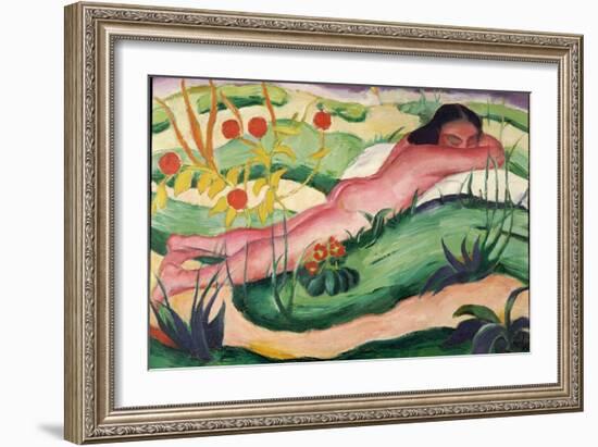 Nude Lying in the Flowers, 1910-Franz Marc-Framed Giclee Print