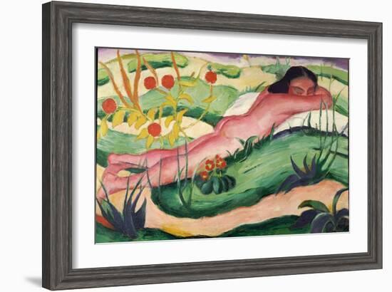 Nude Lying in the Flowers, 1910-Franz Marc-Framed Giclee Print