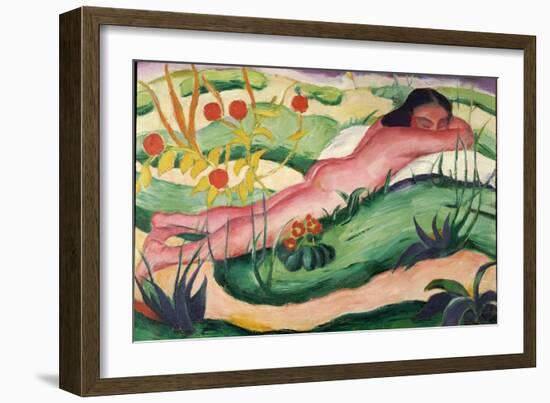 Nude Lying in the Flowers, 1910-Franz Marc-Framed Giclee Print