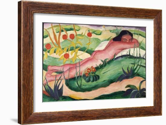 Nude Lying in the Flowers, 1910-Franz Marc-Framed Giclee Print