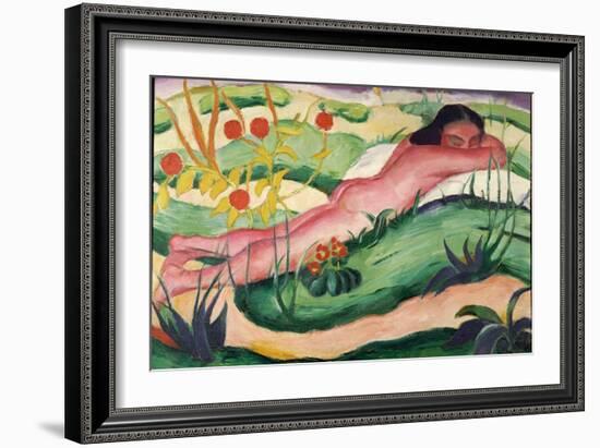 Nude Lying in the Flowers, 1910-Franz Marc-Framed Giclee Print