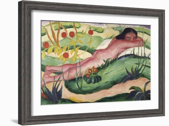 Nude Lying in the Flowers-Franz Marc-Framed Giclee Print