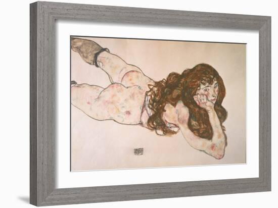 Nude Lying on Her Stomach, 1917-Egon Schiele-Framed Giclee Print