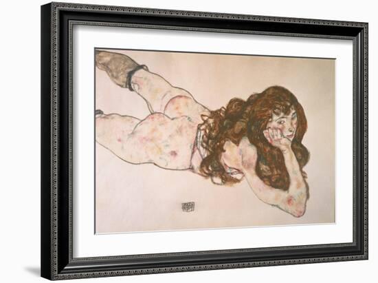 Nude Lying on Her Stomach, 1917-Egon Schiele-Framed Giclee Print