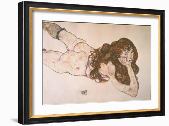 Nude Lying on Her Stomach, 1917-Egon Schiele-Framed Giclee Print