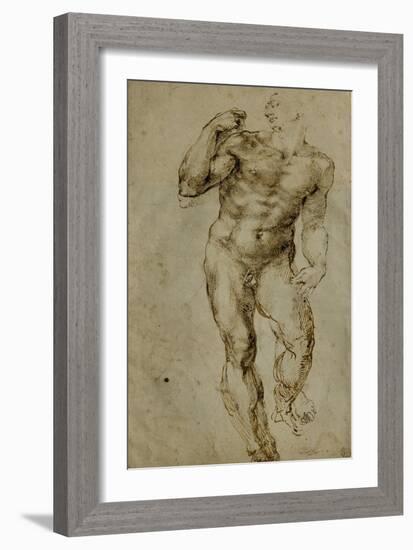 Nude Male Figure Seen Frontally, circa 1502-1506-Michelangelo Buonarroti-Framed Giclee Print