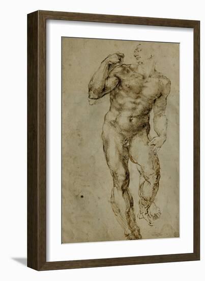 Nude Male Figure Seen Frontally, circa 1502-1506-Michelangelo Buonarroti-Framed Giclee Print