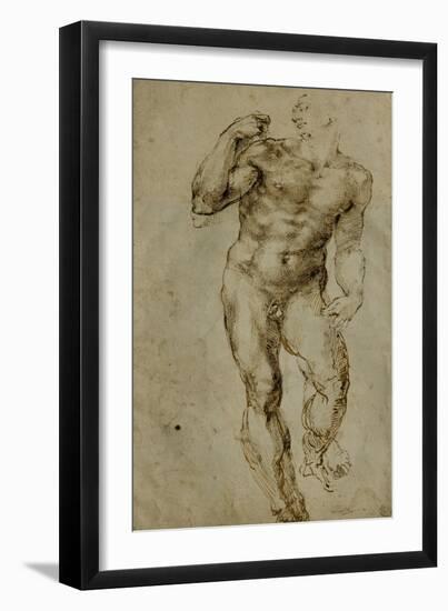 Nude Male Figure Seen Frontally, circa 1502-1506-Michelangelo Buonarroti-Framed Giclee Print