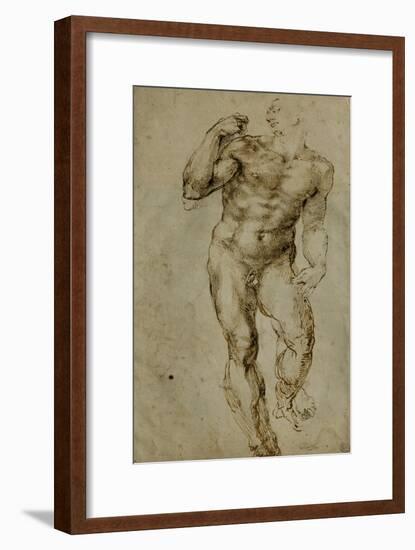 Nude Male Figure Seen Frontally, circa 1502-1506-Michelangelo Buonarroti-Framed Giclee Print
