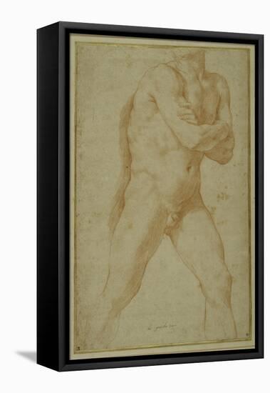 Nude Man Striding Forward, with Arms Folded and Looking over This Right Shoulder-Guido Reni-Framed Premier Image Canvas