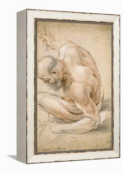 Nude Old Man Seated, Leaning on His Forearm, Facing Left, C.1640-Jacob Jordaens-Framed Premier Image Canvas