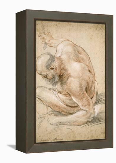 Nude Old Man Seated, Leaning on His Forearm, Facing Left, C.1640-Jacob Jordaens-Framed Premier Image Canvas