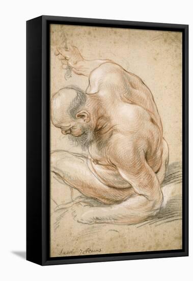 Nude Old Man Seated, Leaning on His Forearm, Facing Left, C.1640-Jacob Jordaens-Framed Premier Image Canvas