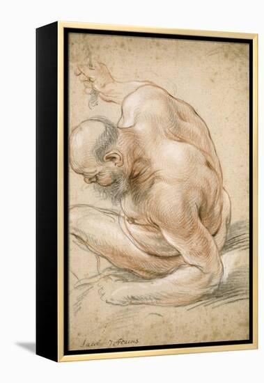 Nude Old Man Seated, Leaning on His Forearm, Facing Left, C.1640-Jacob Jordaens-Framed Premier Image Canvas