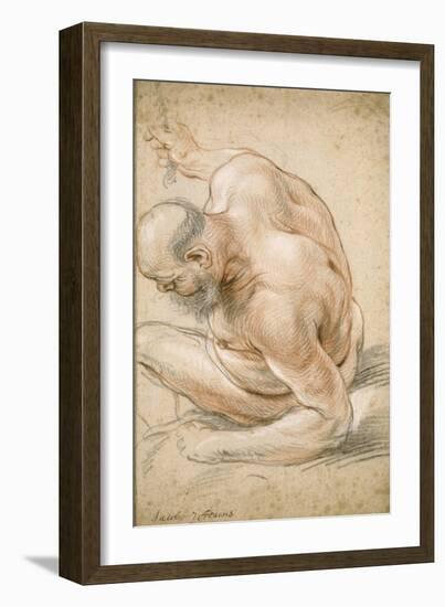 Nude Old Man Seated, Leaning on His Forearm, Facing Left, C.1640-Jacob Jordaens-Framed Giclee Print