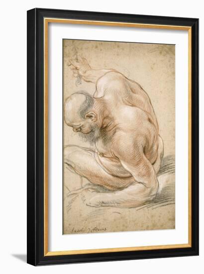 Nude Old Man Seated, Leaning on His Forearm, Facing Left, C.1640-Jacob Jordaens-Framed Giclee Print