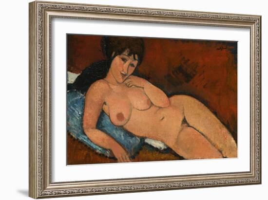 Nude on a Blue Cushion, 1917-Amedeo Modigliani-Framed Giclee Print