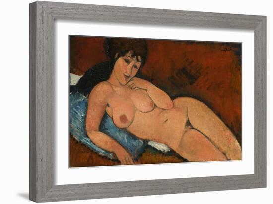 Nude on a Blue Cushion, 1917-Amedeo Modigliani-Framed Giclee Print