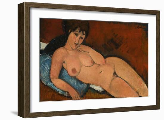 Nude on a Blue Cushion, 1917-Amedeo Modigliani-Framed Giclee Print