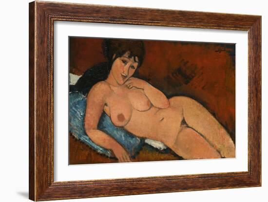 Nude on a Blue Cushion, 1917-Amedeo Modigliani-Framed Giclee Print