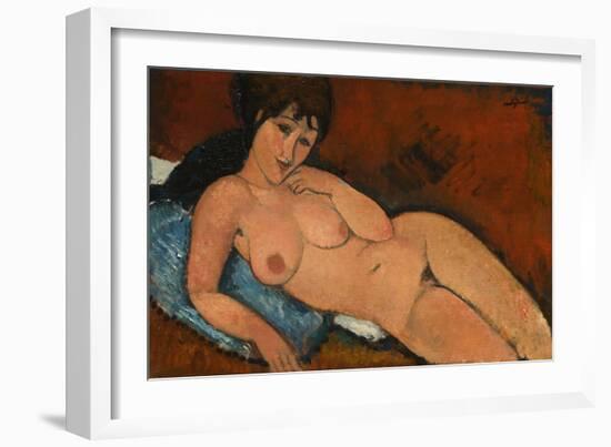 Nude on a Blue Cushion, 1917-Amedeo Modigliani-Framed Giclee Print