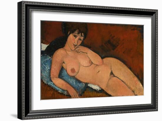 Nude on a Blue Cushion, 1917-Amedeo Modigliani-Framed Giclee Print