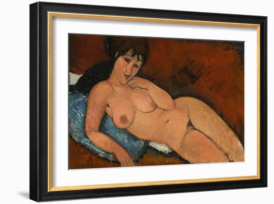 Nude on a Blue Cushion, 1917-Amedeo Modigliani-Framed Giclee Print