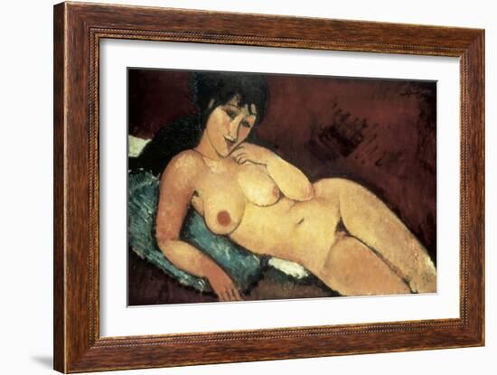 Nude on a Blue Cushion-Amedeo Modigliani-Framed Premium Giclee Print