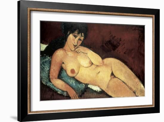 Nude on a Blue Cushion-Amedeo Modigliani-Framed Premium Giclee Print