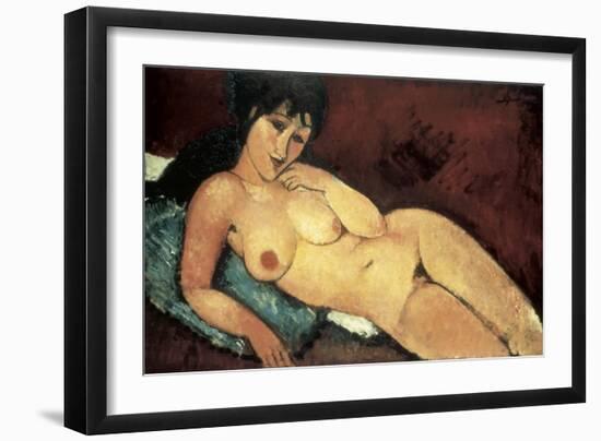 Nude on a Blue Cushion-Amedeo Modigliani-Framed Premium Giclee Print